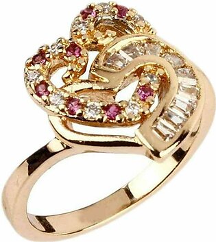 Fashion Café White Zircon 24K Gold Plated Dual Heart Shaped Ring