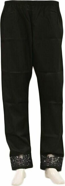 Black Embroidered Cigarette Pants For Womens