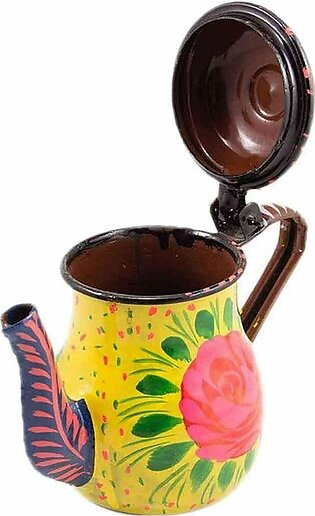 Floral Hand Painted Metal Kettle Decoration Piece