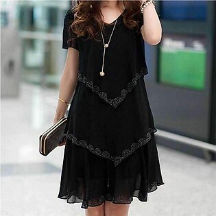 Women's Black Chiffon Layer Style Dress
