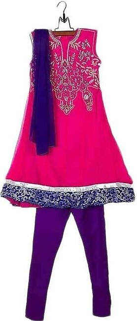 Amaze Collection Pink Crinkle Chiffon Embriodered Kurta For Girls