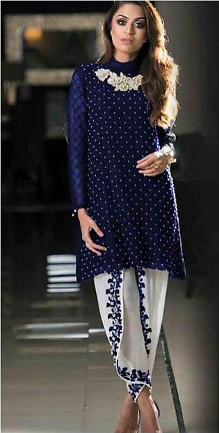 Agha Noor Blue Embroidered Handwork Unstitched Suit