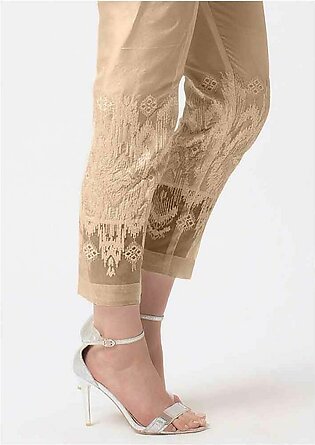 Women's Brown Tissue Embroidered Cigarette Pant