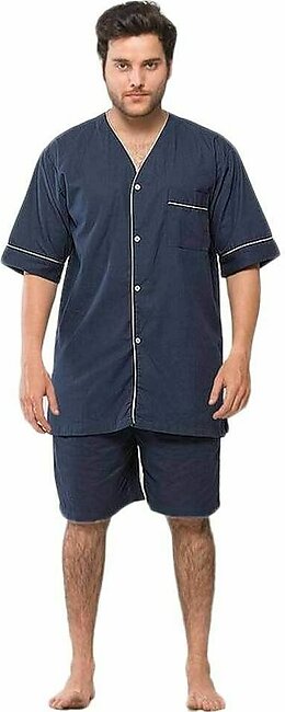 Navy Blue Cotton & Polyester Nightwear for Men
