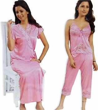Pink 3pc Nighty Gown Pj Set Nightwear