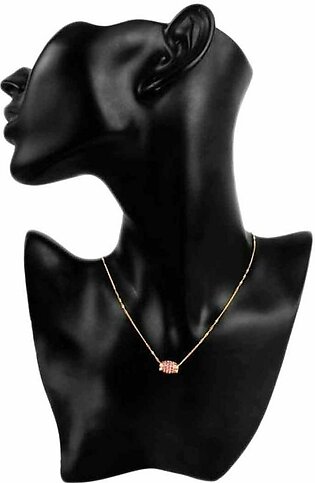 Pink Rhinestone Embellished 18 K Gold Plated Necklace (Pendant + Chain)
