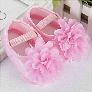 Pink Chiffon Flower New Born Baby Shoes