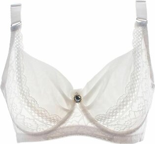 Women's White Net Lace Floral Embroidered Bra