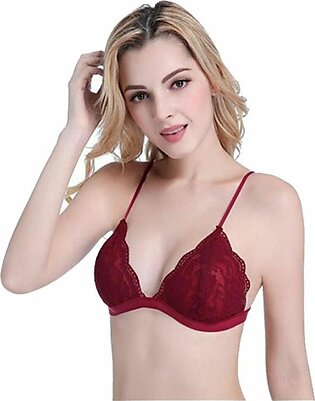 Women's Red Seamless Lace Floral Vest Bra