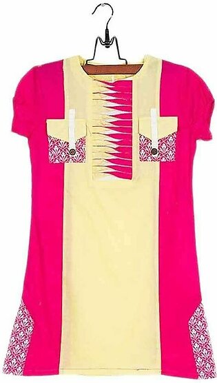 Amaze Collection Pink & Yellow Cotton Embroidered Kurta for Girls