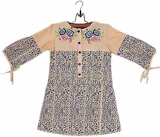 Amaze Collection Beige Cotton Embroidery Kurta for Girls