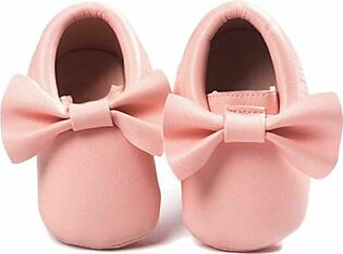 Biege New Born Baby Bow Knot Shoes