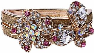 100 Degreez Golden Bangle with Pink White Flower Butterfly Studded Brooch