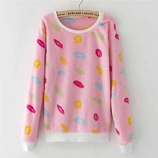 Women's Lips Print Lesser Knitted Pullovers Sweater