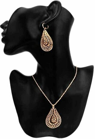 Golden Drop Shaped Alloy 18 K Gold Plated Necklace & Earring  Jewellry Set