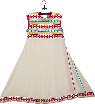 Off White Malai Lawn Embroidered Kurta for Girls