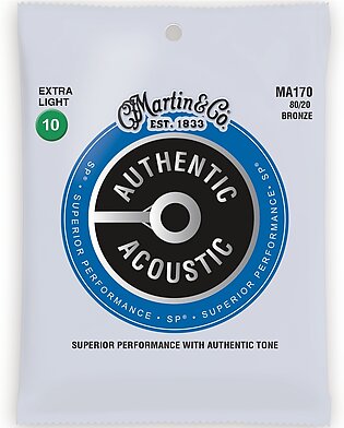 Martin MA170 Authentic Acoustic 80/20 Bronze Extra Light Guitar Strings – .010-.047