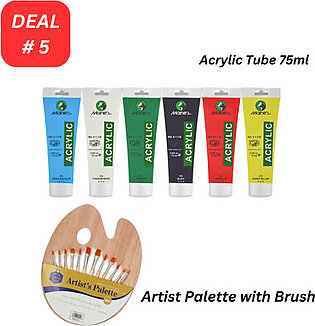 Maries Acrylic Paint of 6 Basic Colors Set with Artist Paint Palette & Brushes...