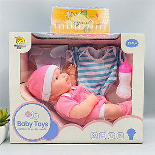 12 Inches Baby Doll With T-Shirt Diaper And Feeder