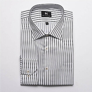 White & Black Broad Striped Shirt For Men By Devestire