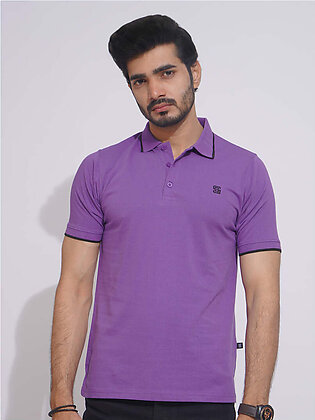 Purple Sapphire Contrast Tipping Half Sleeves Cotton Jersey Polo T-Shirt...