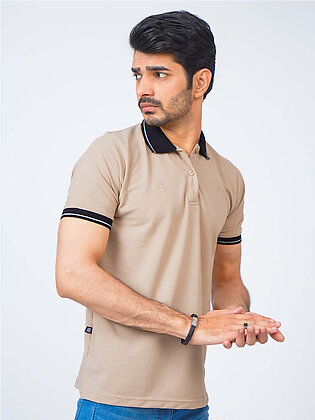 Coffee Cream Plain Contrast Tipping Half Sleeves Polo T-Shirt (POLO-681)