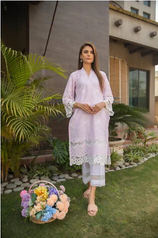 Baby Pink Embroidered Kurta with Lacework