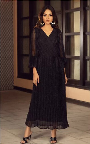 Sparkling Black Pleated Dress