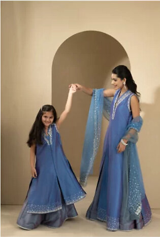 Silver Ice Gown With Lehnga Kids