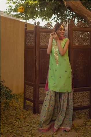 Green gotaa shirt with block printed gharara and dupatta – SHK-1084