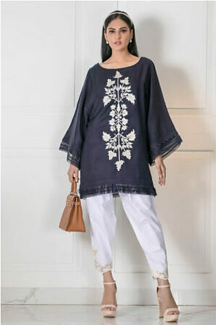 Navy Blue Front White Embroided Firdouse | SHK-697