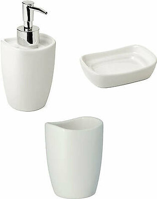 Bathroom Set Sakai White (Soap Dish, Toothbrush Holder, Liquid Soap Dispenser)