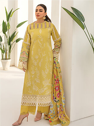 Rang Rasiya Florence Embroidered Lawn Unstitched 3Pc Suit D-06 Sunshine