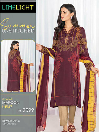 LimeLight Unstitched 2 Piece Printed Lawn Suit U1547 Maroon