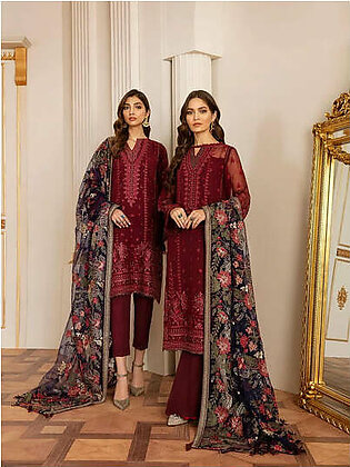 Baroque Chantelle Embroidered Chiffon 2020 3 Piece Suit D-06 Fire Stone