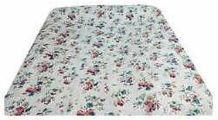 KW BED SPREAD DOUBLE FLOWERS PRINTED WHITE, SKY, RED AND GREEN