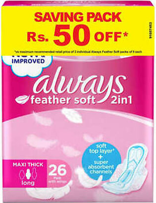 ALWAYS PADS FEATHER SOFT 2 IN 1 LONG SAVING PACK RS. 50 OFF MAXI THICK (T3 TRIOS) PCS