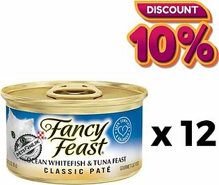 Bundle: Purina Fancy Feast Classic Pate Ocean Whitefish And Tuna Gourmet Wet Cat Food X 12