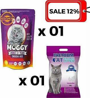Bundle: 12 % Discount Buy 1 Moggy Cat Food and Premium Bentonite Cat Litter