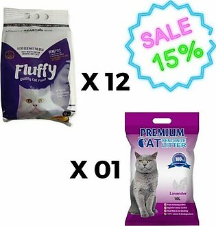 Bundle: 15% Discount Buy 12 Fluffy Cat Food and Premium Bentonite Cat Litter