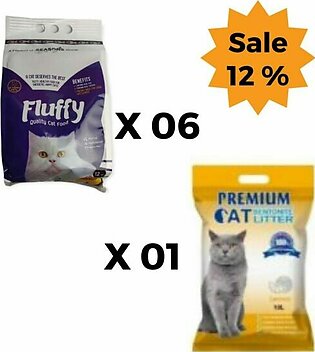 Bundle: 12% Discount Buy 6 Fluffy Cat Food and Premium Bentonite Cat Litter