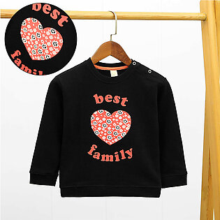 Black Graphic Printed Sweatshirt With Shoulder Snap Button For Girls (HM-10055)
