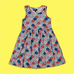 Picpino Girls Imported All over Sea Shells printed Stretched frock Dress (PC-5130)