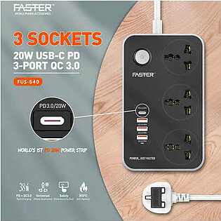 Faster 3 Power Socket & 6 USB Auto Max 3.4A Extension