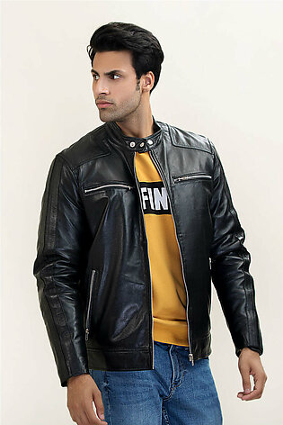 Premium Leather Jacket With Zipper Pockets