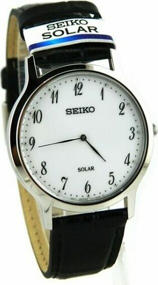 Seiko solar white dial men’s wrist watch with leather straps