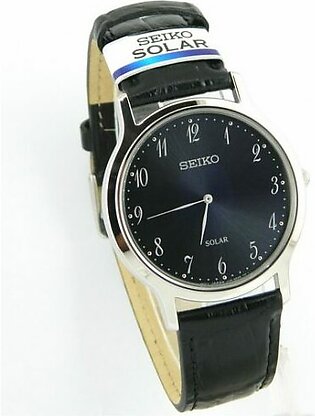 Seiko Solar powered navy blue dial men’s wrist watch leather straps