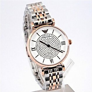 Emporio Armani Ladies Wrist Watch In white Dial With Steel two tone Bracelet
