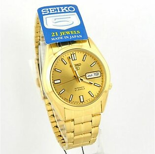Seiko 5 automatic wrist watch for men’s in golden dial with day and date