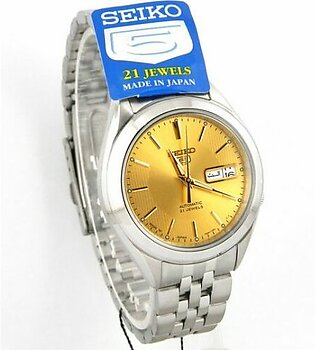 Seiko 5 automatic men’s wrist watch in golden dial with day and date
